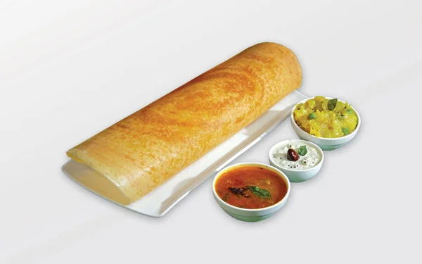 South Indian Masala Dhosa Dosa Σερβίρεται Sambhar Καρύδα Chutney Κόκκινο — Φωτογραφία Αρχείου