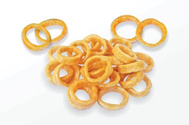 Çıtır çıtır ve Çıtır Tuzlu Buğday Fryums Mısır Halkaları, Mısır gevreği halkaları, Mini Halka, Kızarmış ve Baharatlı Atıştırmalıklar, Seçici Odaklanma - Resim