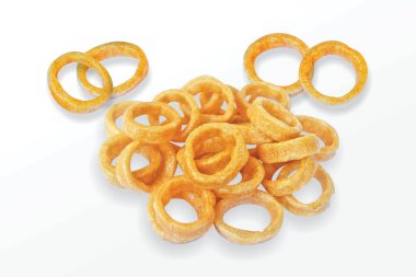 Crispy and Crunchy Salty Wheat Fryums Corn Rings, cereal rings, Mini Ring, Fried and Spicy Snack Food, Selective Focus - Image clipart