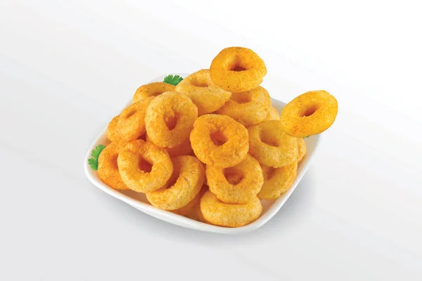 Puffed Corn Rings Cereal Ring Pile Crispy Corn Puff Chips — 스톡 사진