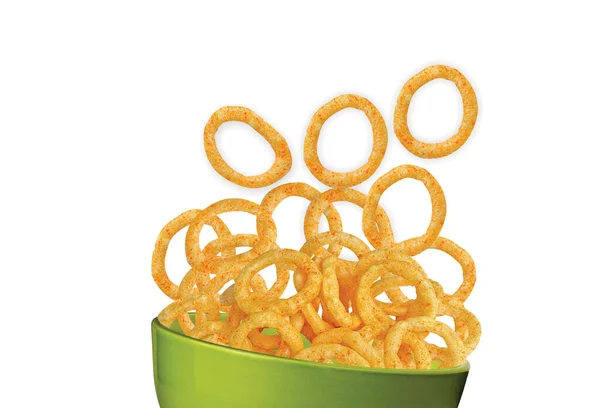 Crispy Crunchy Salty Wheat Fryums Corn Rings Anéis Cereais Mini — Fotografia de Stock