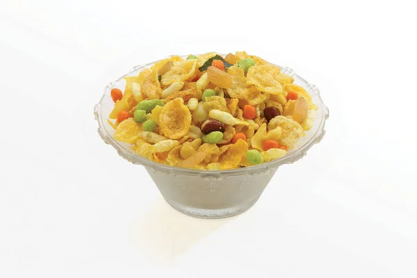 Cornflake Chivda Corn Chiwda Nimco Loaded Peanuts Cashew Served Bowl — Stock Photo, Image