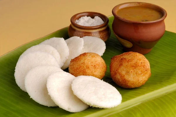 Indian Rice cake with Lentil curry. South Indian Breakfast. Idali Sambar, idli, food