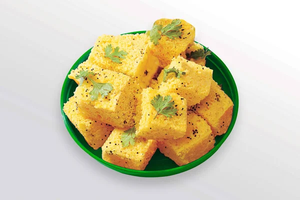 Gujarati Khaman Dhokla Chana Dal 사용하여 Gram Flour Snack Chutney — 스톡 사진
