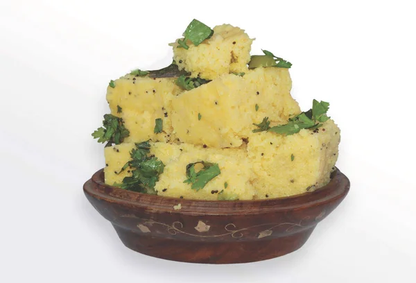 Populaire Indiase Gujarati Schotel Traditionele Street Food Sev Khaman Dhokla — Stockfoto