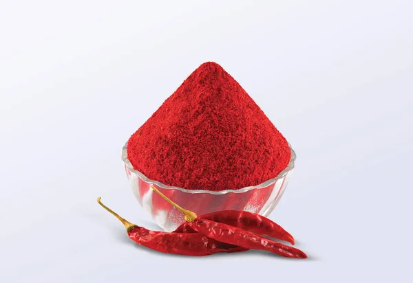 Red Chilly Powder Glass Bowl Dried Red Chillies Indian Spices — Stock Photo, Image