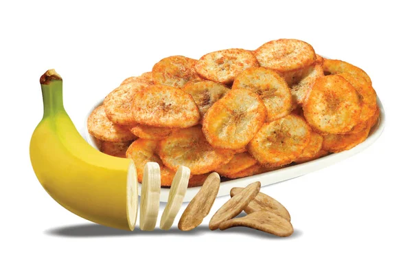 Chips Bananes Chips Bananes Séchées Snack Kela Wafer Gaufrettes Salées — Photo