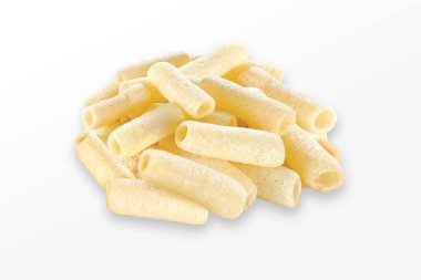 Çıtır çıtır ve çıtır tuzlu buğday eriştesi, sarı tuzlu pipo, dolgu, Fryums veya Frymus, Kızarmış ve Baharatlı Atıştırmalık Yiyecek, Seçici Odak - Resim