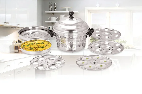 Multi Kadai Induction Standard Idli Maker Güney Hindistan Kahvaltı Tabağı — Stok fotoğraf