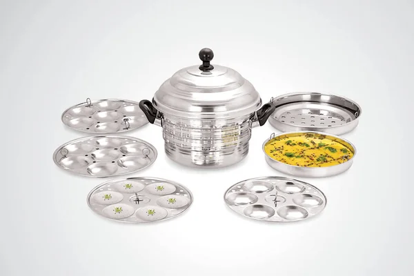 Multi Kadai Induction Standard Idli Maker Güney Hindistan Kahvaltı Tabağı — Stok fotoğraf