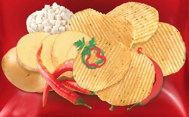 Patates cipsi arka planı. Gofret veya gofret, Namkeen.