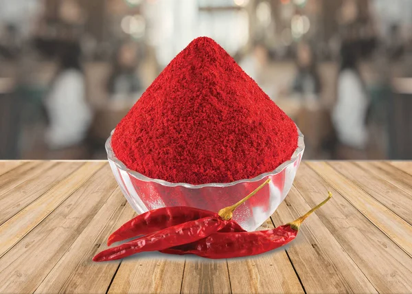 Red Chilly powder in a glass bowl with dried red chillies, Indian spices - Image.