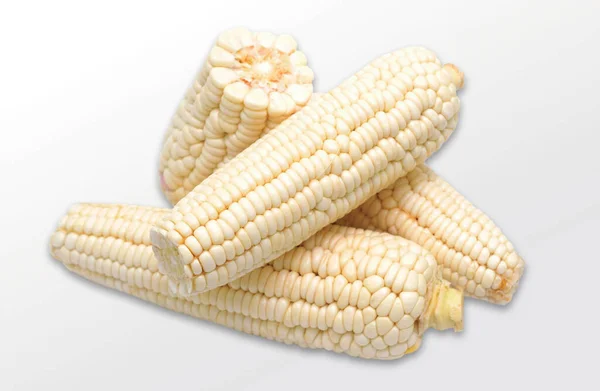Frische Weiße Maisfrüchte Isoliert Auf Weißem Hintergrund — Stockfoto