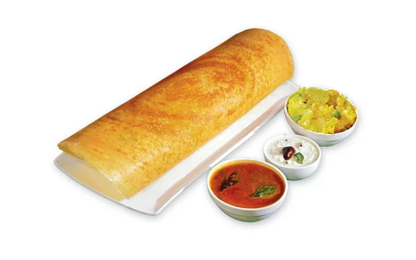 Zuid Indiase Masala Dhosa Dosa Geserveerd Met Sambhar Kokosnoot Chutney — Stockfoto