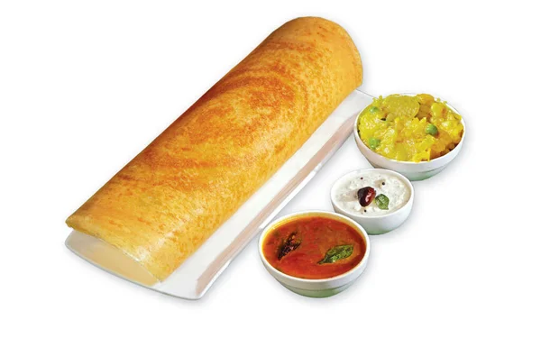 Zuid Indiase Masala Dhosa Dosa Geserveerd Met Sambhar Kokosnoot Chutney — Stockfoto