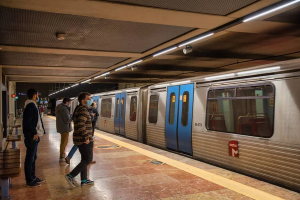 Lisboa Portugal Enero 2021 Estación Metro Centro Lisboa Durante Pandemia —  Fotos de Stock