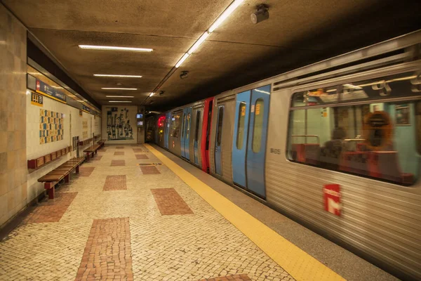 Lisszabon Portugália 2021 Január Üres Metrómegálló Lisszabonban Belvárosban Járvány Idején — Stock Fotó