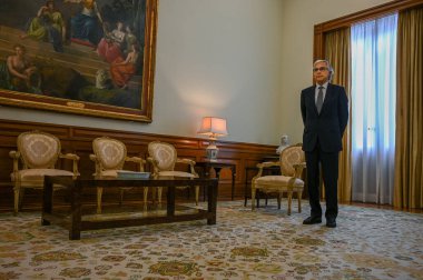 Lizbon, Portekiz. 9 Ekim 2025. Portekiz Parlamentosu Başkanı Jose Pedro Aguiar Branco, Devlet Bütçe 2026 önerisinin Lizbon 'daki Meclis' te sunulmasına katıldı.. 