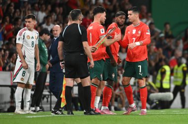 Lizbon, Portekiz. 14 Ekim 2025. Portekiz 'de oynanan FIFA Dünya Kupası 2026 elemelerinde Portekiz' in yerini alan Cristiano Ronaldo, Macaristan 'a karşı Lizbon' daki Estadio Jose Alvalade 'de mücadele edecek.. 