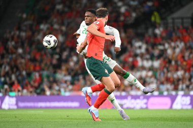 Lizbon, Portekiz. 11 Ekim 2025. Portekiz 'de İrlanda' ya karşı oynanan FIFA Dünya Kupası 2026 elemelerinde Lizbon 'daki Estadio Jose Alvalade' de mücadele eden Chiedozie Ogbene. 