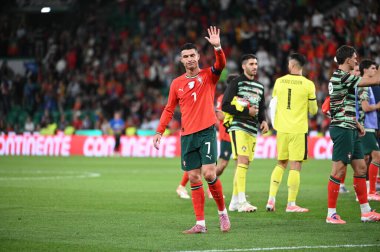 Lizbon, Portekiz. 11 Ekim 2025. Portekizli Cristiano Ronaldo, Portekiz 'in 2026 FIFA Dünya Kupası elemeleri için Lizbon' daki Estadio Jose Alvalade 'de İrlanda' ya karşı kazandığı galibiyeti kutluyor..