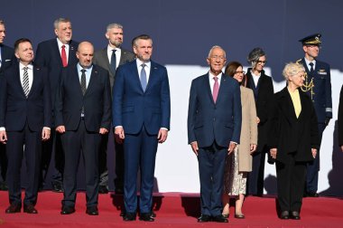 Lisbon, Portugal. 26 November 2025. Portuguese President Marcelo Rebelo de Sousa and Slovak President Peter Pellegrini in the state visit at Palacio de Belem in Lisbon, Portugal