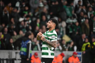 Lizbon, Portekiz. 20 Ocak 2026. Sporting CP 'den Luis Suarez, Lizbon' daki Estadio Jose Alvalade 'de oynanan UEFA Şampiyonlar Ligi' nde Paris Saint-Germain karşısında gol attı..