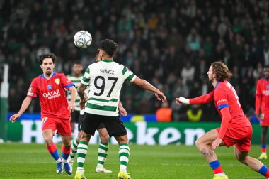 Lizbon, Portekiz. 20 Ocak 2026. Sporting CP 'den Luis Suarez, Lizbon' daki Estadio Jose Alvalade 'de UEFA Şampiyonlar Ligi için Paris Saint-Germain' e karşı maç yapıyor..