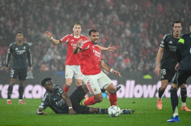 Lisbon, Portugal. 28 January 2026. Vangelis Pavlidis forward of SL Benfica in action during the Benfica against Real Madrid for the UEFA Champions League at Estadio da Luz in Lisbon.