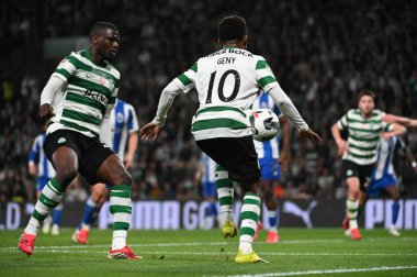Lizbon, Portekiz. 3 Mart 2026. Sporting CP 'nin Geny Catamo forveti, Lizbon' daki Estadio Jose Alvalade 'de Portekiz' in Taca de Portekiz yarı final ilk ayağı için FC Porto 'ya karşı CP' de maç yapıyor..