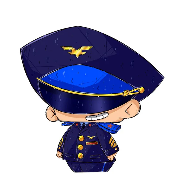 身穿蓝色制服 佩戴黄色徽章的飞行员 — 图库照片