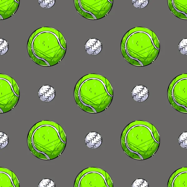 pattern with sports balls on a dark background