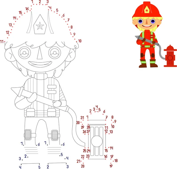 儿童游戏 把这些点连接起来 消防员 — 图库矢量图片