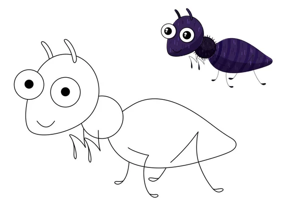 Malbuch Mit Insekten Spinne Libelle Biene Heuschrecke Schmetterling Ameise — Stockvektor