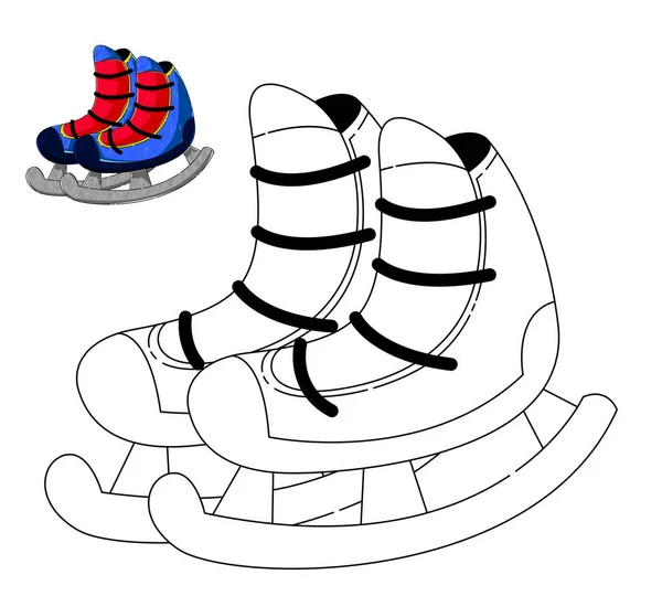 Colorear Juego Para Niños Patines Deportivos Mancuernas Pelota Esquís Raqueta — Vector de stock