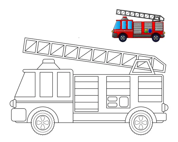 Juego Educativo Los Niños Para Colorear Motor Bomberos — Vector de stock