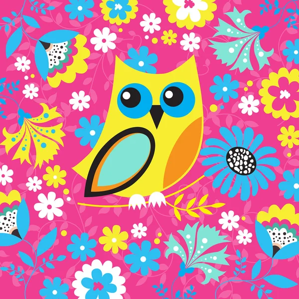 Decorative flowers with owl — Stock Vector