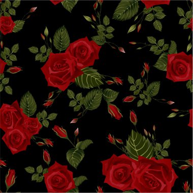 Kırmızı güllü, kusursuz çiçek deseni.