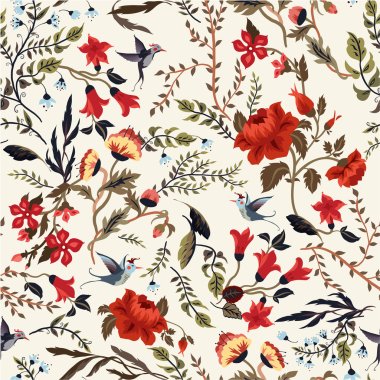 Seamless floral pattern with birds clipart