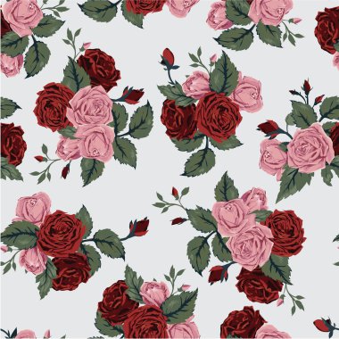 Kırmızı ve pembe Güllü çiçek desenli