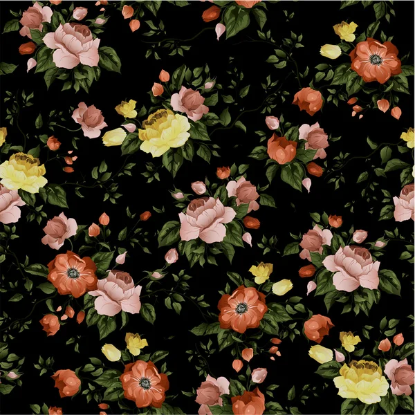 Seamless floral pattern with roses — Stock Vector