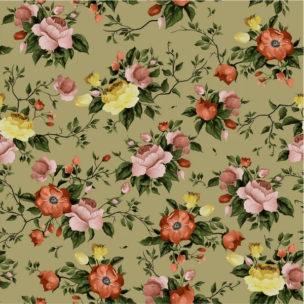 Seamless floral pattern with roses — Stock Vector