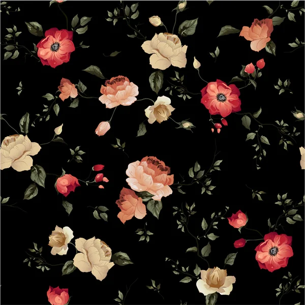 Seamless floral pattern with roses — Stock Vector