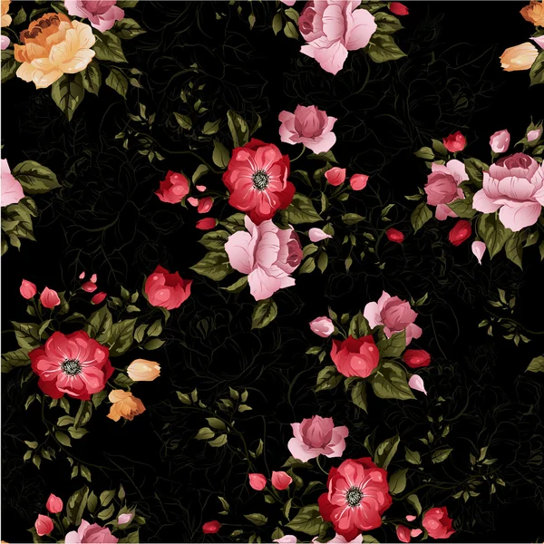 Seamless floral pattern with roses — Stock Vector