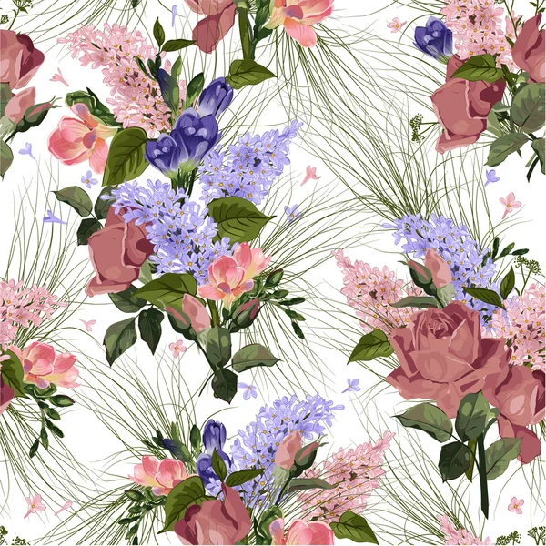 Patrón floral sin costuras con flores — Archivo Imágenes Vectoriales
