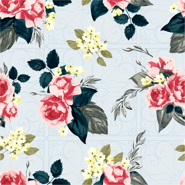 Patrón floral sin costuras con rosas rosadas — Vector de stock