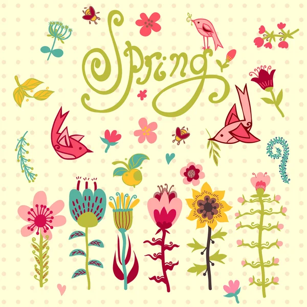 Spring flowers with lettering - Stok Vektor