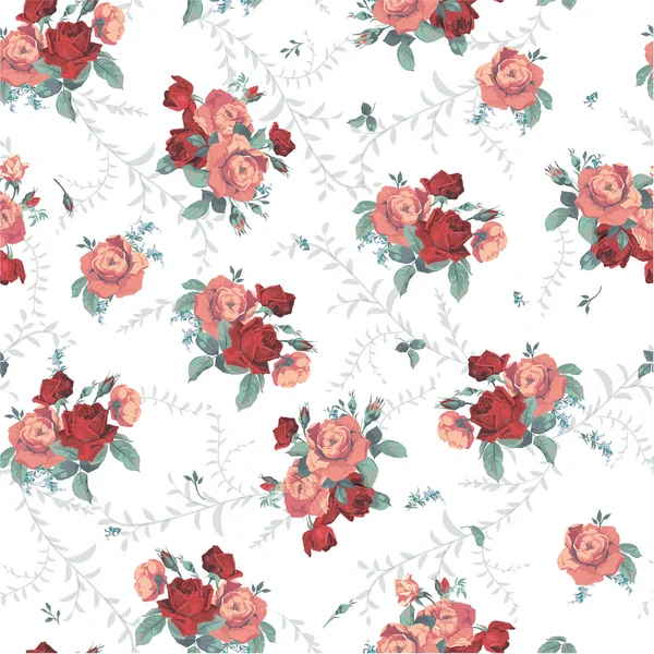 Λουλουδάτο μοτίβο με τριαντάφυλλα — Διανυσματικό Αρχείο