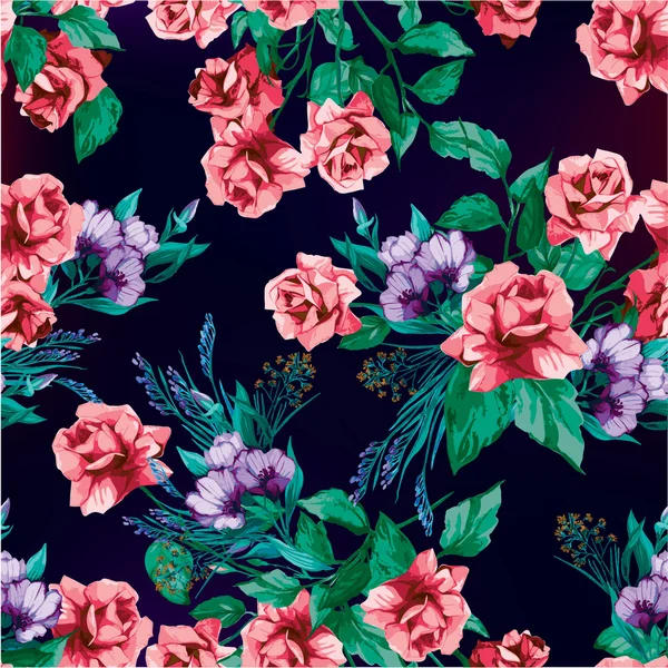 Motif floral avec roses roses — Image vectorielle