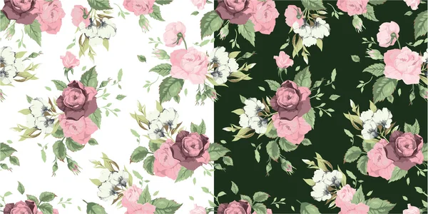 Άνευ ραφής floral σχέδια με τριαντάφυλλα — Διανυσματικό Αρχείο